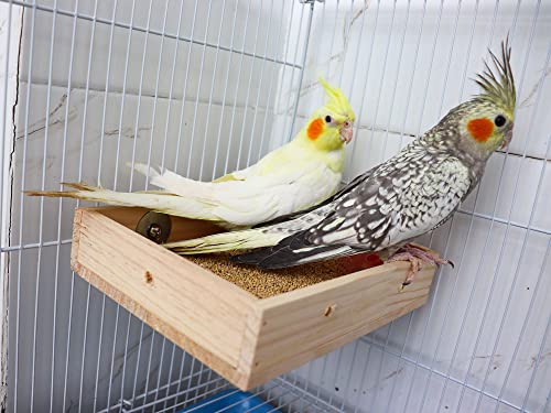 Bird Feeding Cups, Natural Wooden Parrot Perch Stand, Birds Food Dish, Parakeets Feeder Bowl, Cage Accessories for Small Animals Rat Hamster Guinea Pig Chinchillas Budgies Cockatiels Love Birds - size: 7.9 × 5.9 Inch