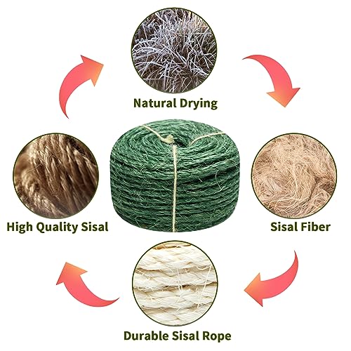Green Sisal Rope, 1/4 Inch, 32-Feet, for Cat Scratching Post, DIY Hemp Twine, 6mm, 10m - color: Green, size: 1/4 inch by 32 feet