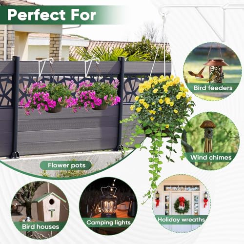 4 Pack Vinyl Fence Hooks, Heavy Duty Durable White Fence Plant Hangers for Outdoor, Over The Fence Hooks, Patio Hooks for Hanging Plants, Flower Baskets, Bird feeders, Lights, Pool Equipment - color: White