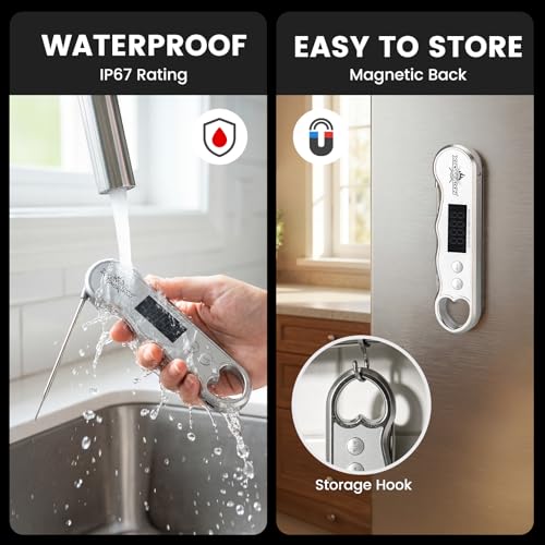 0.3s Fast Read Meat Thermometer – USB-C Rechargeable, Silvery | Digital instant read for BBQ, baking, and candy –no batteries needed - color: Silvery