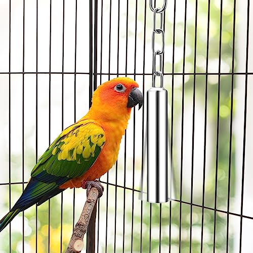 Wontee Stainless Steel Bell Toy Bird Cage Hanging Bite Toy for Parrot Parakeet Budgie Cockatiel Conure African Greys (2 PCS-L) - size: 2 PCS-L
