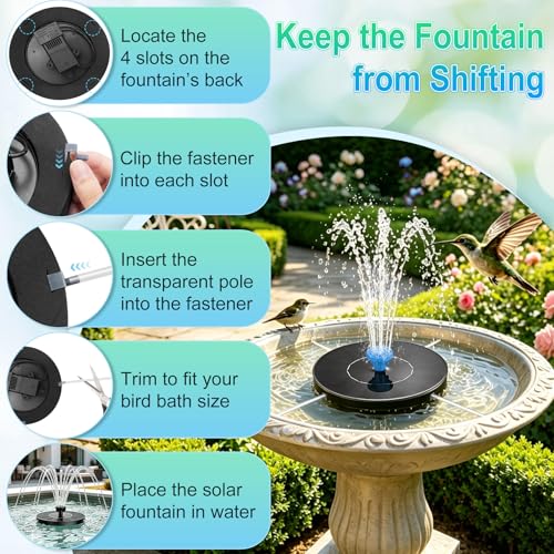 1.5W Solar Fountain, with with 6 Black & 6 Blue & 6 Green Nozzles - color: 6 Black + 6 Blue + 6 Green Nozzles