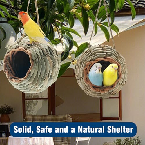 WDEFUN Humming Bird Houses for Outdoor Hanging, Natural Grass Bird Hut,Hand Woven Hummingbird Nest,Wren Finch Bird House for Garden Window Outdoor Home 2 Pack - size: ball shape 2 pcs