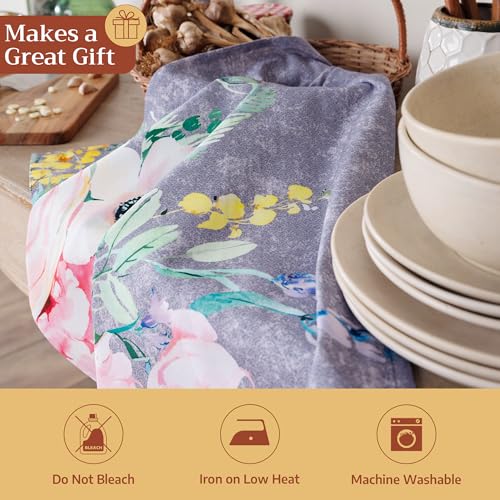 Maison d' Hermine Kitchen Towels Set of 3 Reusable 100% Cotton 27.50" x 20" | Cloth Tea Dish Towels Absorbent with Hanging Loop for Kitchen Dining Party Home Spring Summer - Sweet Rose Lavender - Lush - color: 033 - Sweet Rose Lavender - Lush