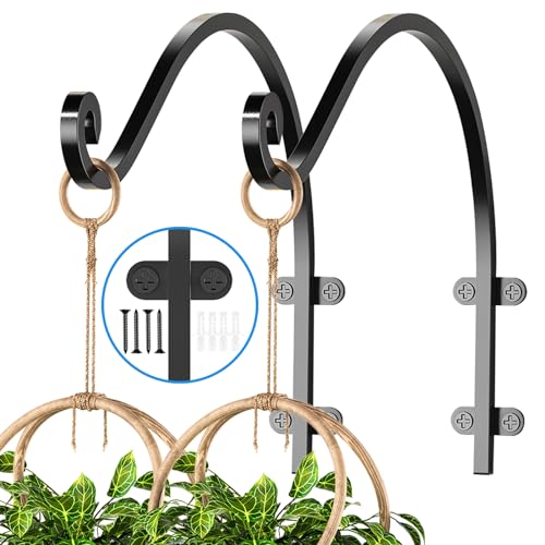 EPHECH 2Pack 16Inch Heavy Duty Hanging Plant Brackets for Plant Baskets | 80Lbs Outdoor and Indoor Hanging Brackets | Black Metal Wall Plant Hanger Hooks for Hanging Flower Pot Bird Feeder Lanterns - size: 2PCS-16Inch