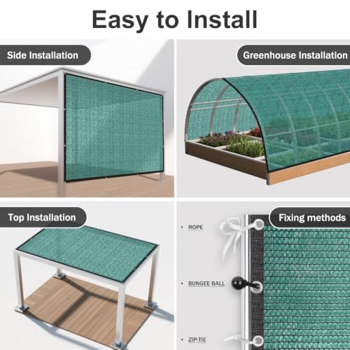 SUNNY GUARD Sun Shade Cloth, 6.5 x 10 FT Green HDPE Mesh | 85-95% Breathable shade cover creates a cooler space for plants, vegetables, greenhouses, patios, chicken coops, and kennels - color: 90 SHADE-GREEN, size: 6.5 FT x 10 FT