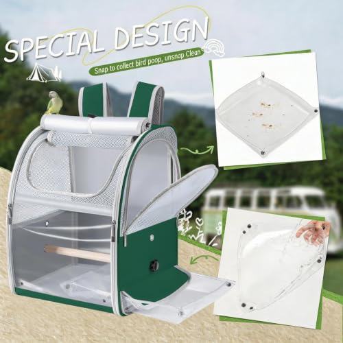 Sanmoncare Bird Backpack Carrier, Water Repellent Fabric Cockatiel Travel Bag with Stand, Lightweight and Portable Travel Cage for Parrot, Bird Travel Carrier, Green - color: Green