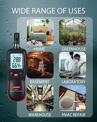 Humidity and Temperature Meter, Digital Hygrometer Handheld | Measure Dew Point, Wet Bulb, Ambient Temp, Humidity Thermometer Gauge, Psychrometer for Home, Room, Indoor, Outdoor HVAC