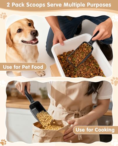 2-Pack Dog Food Scoop 1 Cup, Plastic Pet Food Measuring Scoop With Measuring Lines (1/2 & 1 Cup Markings) for Dogs, Cats, Fish, Bird（Black) - color: Black