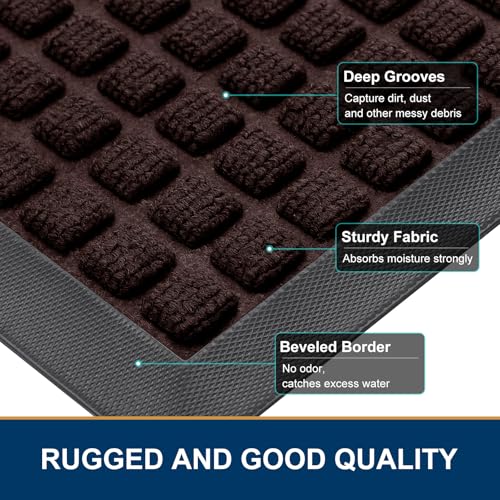 Smiry Front Door Mat Outside Entrance, Natural Rubber Doormat, 29.5x17 Inch | Brown, Non Slip, Trap Dirt and Moisture, Easy Clean, Low Profile Welcome Floor Mats for Indoor Outdoor Entry - color: Brown, size: 29.5" X 17"