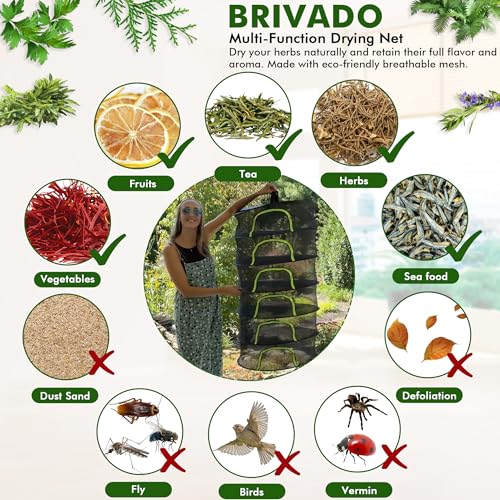 Herb Drying Rack Hanging Mesh 6 Layer 24" with Zipper, Gloves, Garden Pruning Shear, Hook & Carabiner Clip for Drying Herbs, Plants, Seeds, Buds | Outdoor, Hydroponics Herb Dryer Hanging Rack - style: 6 Layer 24"
