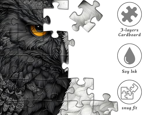 Yin Yang Owl Puzzle for Adults 1000 Pieces，Black and White Puzzles Owl Flowers, Impossible Difficult Hard Bird Jigsaw Puzzle, Animal Floral Art Challenge Puzzle Aesthetic - style: PT-986-Yin Yang Owl Puzzle