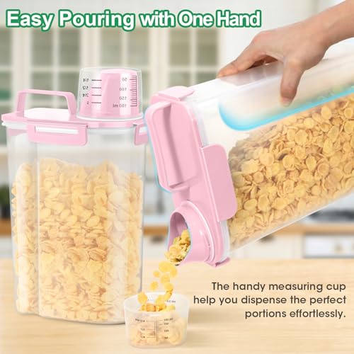 TBMax 2 Pack Airtight Rice Container 5 Lbs +10 Lbs, Cereal Container Oatmeal Storage with Easy-pouring Spout & Handy Cup for Flour Grain Beans, Pet Dog Cat Bird Food Storage Dispenser -Pink - color: Pink 3+6Qt