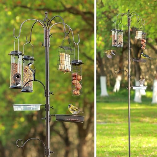 Bird Feeding Station Kit Pole Wild Bird Feeder Hanging Planter Hanger Multi Feeder Hanging with Metal Suet Feeder Bird Bath for Attracting Wild Birds - size: 94 Inch