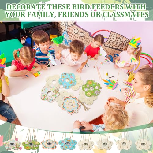 DoubleFill 48 Pack Bird Feeder Craft Kits for Kids Ages 3-8 DIY Wooden Bird Feeder to Build Arts and Crafts for Kids DIY Your Own Unfinished Wooden Ornaments Painting Kits Outdoor Summer Craft