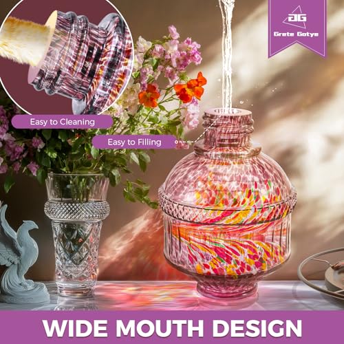 Hand Blown Glass Hummingbird Feeders for Outdoors, 25 Ounces Wild Bird Nectar Feeder with Perch & 5 Flower Feeding Ports Leak Proof Hanging for Garden Backyard Decor, Gifts for Women Mom, Purple - color: Phoenix Purple