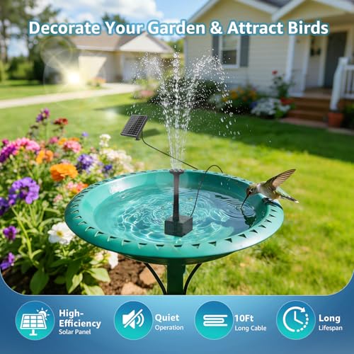 Solar Bird Bath Fountain Pump, 4W Solar Water Pump with 2000mAh Battery Backup, 5 Spray Modes & 4Ft PVC Tubing, Solar Powered Fountain for Bird Bath, Garden Pond and Outdoor Water Feature - size: 4W with battery backup