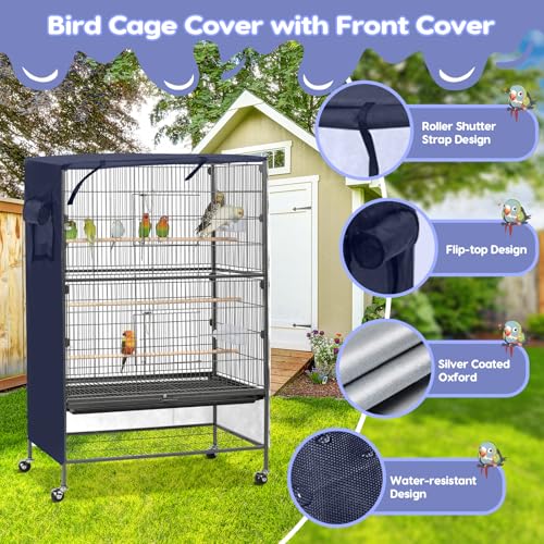 Bird Cage Cover, Large Birds Cage Covers for Night, Birds Cover for Cage with Adjustable Front Curtain, Blackout & Breathable Birdcage Covers for Parrot, Small Animals(Not Include Bird Cage) - color: Blue