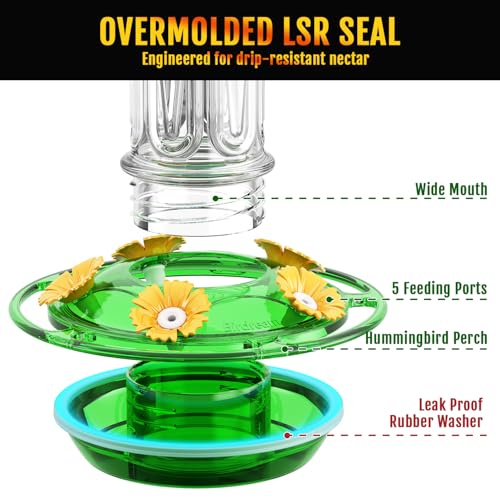 Birdream 10oz Hummingbird Feeders for Outdoors, Plastic Hummingbird Feeder with 5 Bee Guard Feeding Ports & Cleaning Brush, Gift Box Design, Leak Proof, Built-in Ant Moat, Green - color: Green, size: 1 Pack