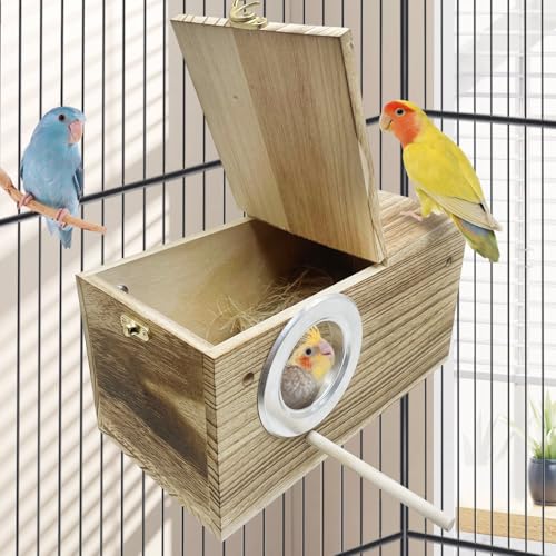 PINVNBY Parakeet Nesting Box, Carbonized Wood Bird Box, Wood Breeding Box for Birds, Budgie Lovebirds Conure Finch Parrot Canary (L: 11.8 x 5.9 x 5.9 inch) - size: L: 11.8 x 5.9 x 5.9 inches