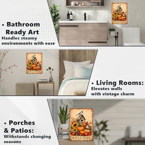 Thanksgiving Birdhouse Chickadee Sunflower Pumpkin Tin Sign Vintage Fall Wall Decor for Kitchen Dining Room Living Room Porch Entryway and Farmhouse Home Decor 16 * 12In - color: Vintage Thanksgiving Tin Sign 13, size: 30X40cm(12*16in)
