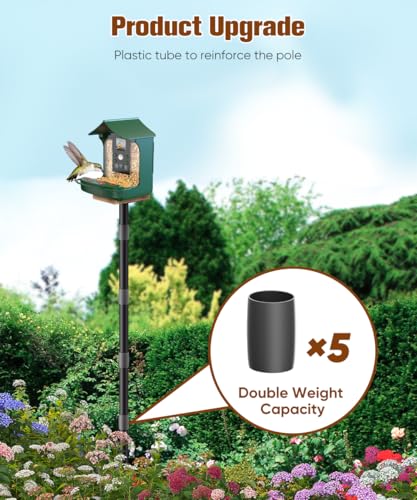 90inch Upgrade Bird House Pole | for Outdoor Bird Feeder Bath, Heavy Duty Adjustable with 4 Plates & 5 Prong Base for Garden, Yard(NO Birdhouse & Birdbath) - style: One-Head