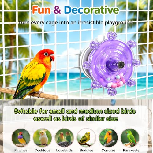2 Pcs Bird Toys for Parakeets, Colorful Spinning Wheel Chew Toys, Interactive Spinner Rattle Parrot Toys,CockatielToys, Parakeet Toys, Bird Cage Accessories for Entertainment Chewing Exercise - color: Purple and Blue