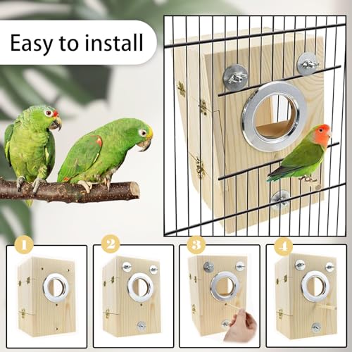 kathson Parakeet Nesting Box Transparent Bird House Bird Nest Box for Cage Parrot Nesting Boxes Wooden Breeding Box for Cockatiel Lovebirds Budgie Finch Canary(S) - size: [M:7.9 x 4.7 x 4.7 lnches]