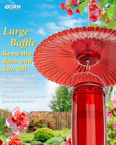 iBorn Hummingbird Feeders Sun Baffle,Ant Proof Moat Shade Cover Combo,for Hanging Bird Feeder for Outdoors Rain Guard,Red, 10.6inch - size: 10.6" Baffle with Ant Moat,1 Pack
