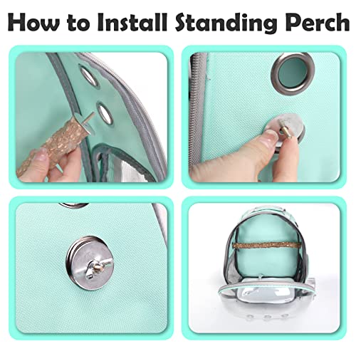 Bird Carrier, Portable Bird Backpack Travel Cage Bag with Standing Perch | Includes Food Bowl & Stainless Steel Tray, for Wildbird Parrot Parakeet Cockatiel Conures Budgie Canary Lovebirds Small Pet