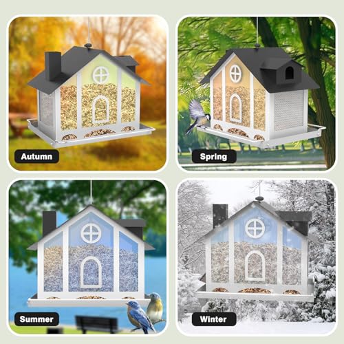 FlowaFoli Bird Feeders for Outdoors, Decorative Large Bird Feeders for Outdoors with Rainbow Acrylic Panels, Ideal Gift for BirdLovers to Attract Feathered Friends Year-Round - style: Standard