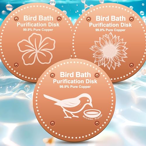 OICEME Bird Bath Purification Disk Pure Copper Outside Winter Solar Power Birdbath Heater Deicer Cage Hanging Bowl Metal Warmer Deck Railing Glass Concrete Ceramic Stone Stand Outdoor Fountain 3PCS - color: Gold 3 PCS Flower ＆ Birds