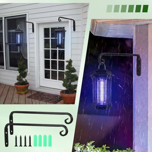Silkfly 2 Pcs Wall Bracket for Bug Zappers 10 Inch Heavy Duty Metal Bracket with Locking Mechanism Decorative Potted Plant Hook for Hanging Baskets Bird Feeders Wind Chimes Lanterns Garden Outdoor