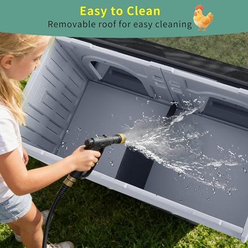 Chicken Coop with Run, Plastic Nesting Boxes for Chickens with Door Or Ramp | 60” Large Chicken Coop, Small Animal Poultry Cage for 4-6 Chickens, Ducks, and Guinea Pigs, Clean and Assemble Easily - color: Grey, size: 60.6"L x 41.0"W x 20.3"H