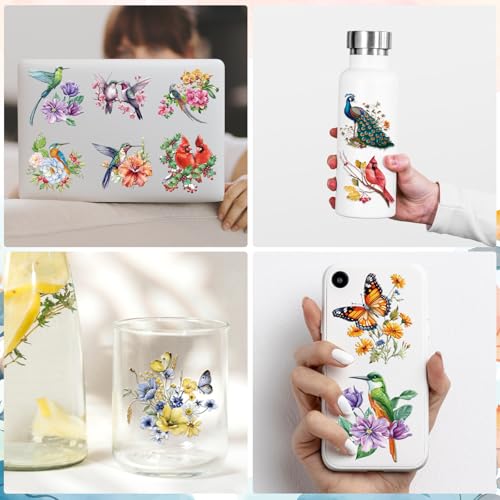Rngmsi Vintage UV DTF Cup Wrap - 20 Sheets Flower Bird UV DTF Cup Wraps for 16 oz Cardinal Dragonfly Bee UVDTF Decals for Glass Waterproof Nature Rub on Transfer Stickers DIY Crafts - style: Flower Bird
