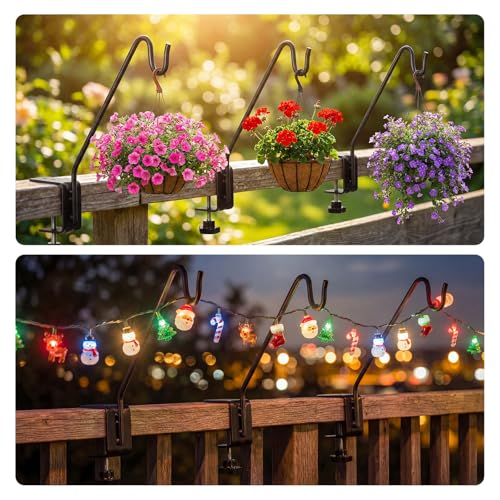 Kingsyard 10 Inch Medium Metal Deck Railing Hook | Heavy Duty, Rust Resistant, for Hanging Bird Feeders Planters Suet Baskets Lanterns Wind Chimes - size: 10" Clamp Mounted