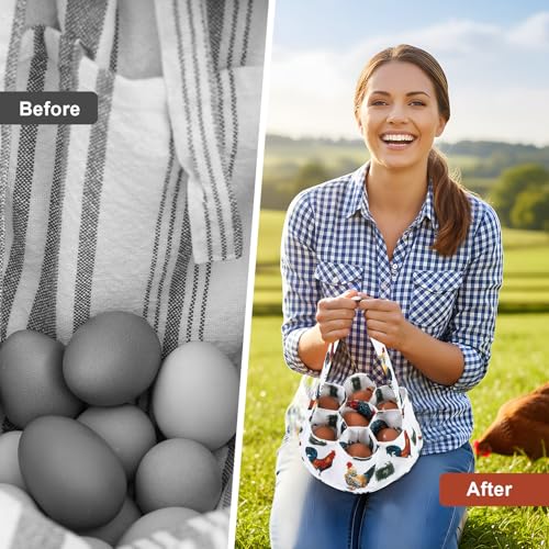 Egg Collecting Basket, Egg Basket for Gathering with 7 Pouches | Canvas Chicken Egg Basket for Chicken, Duck, Goose, Bird, Various Poultry Collection (Grass-nest chicken) - style: Grass-nest chicken