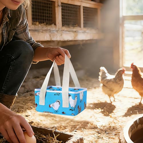 Eggs Collecting Basket, Durable Canvas Egg Basket with Plastic Board, 9-Pouch Chicken Egg Holder Bag for Gathering Fresh Eggs, Egg Gathering Basket and Multipurpose Chicken Holder Bag (Blue)