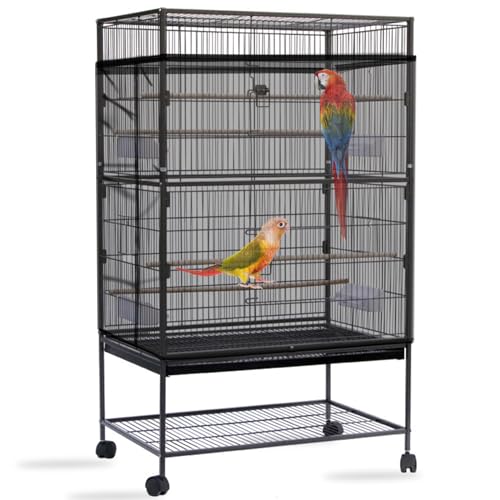 Daoeny Bird Cage Seed Catcher, Large Bird Cage Cover, Adjustable Soft Airy Nylon Mesh Net, Birdcage Cover Skirt Seed Guard for Parrot Parakeet Macaw African Round Square Cages (Black) - color: Black