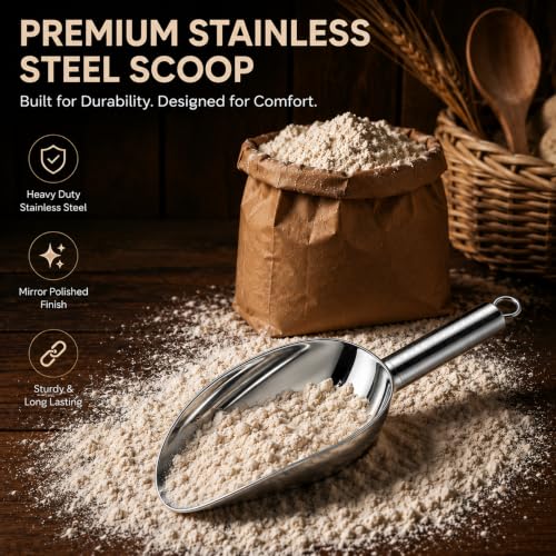 JBscoop Stainless Steel Scoop for ice, 9.6 Inch Metal Food Scoop Kitchen Bar Party Wedding Heavy Duty Dishwasher Safe - 8 Oz - size: 8 Oz