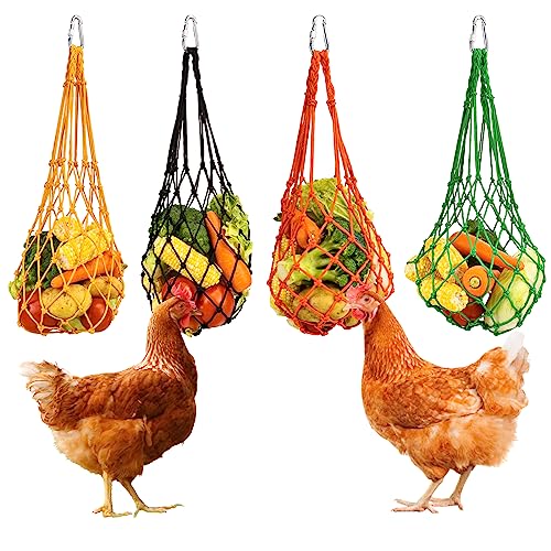 4Pcs Chicken Vegetable String Bag Poultry Fruit Holder Chicken Cabbage Feeder Treat Feeding Tool with Hook for Hens Chicken Coop Toy for Hen Goose Duck - color: Multicolor