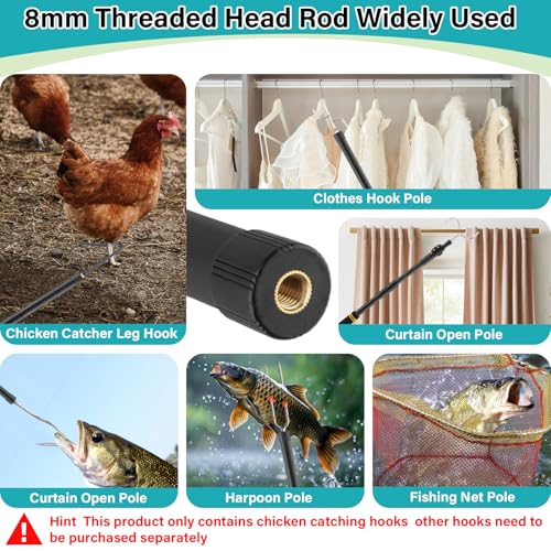 Chicken Catcher Net,37 to 64in Chicken Catcher Leg Hook Extra Long Handle Animal Catcher Pole Heavy Duty with Frosted Tube Extension Pole Poultry Hook Fowl Catcher (Black, 64in) - color: Black, size: 64in