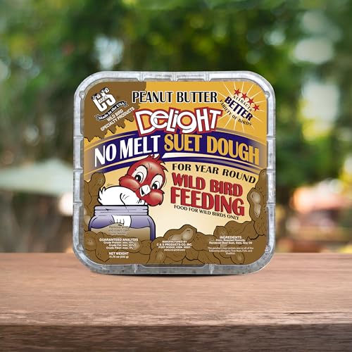 C&S Peanut Butter Delight No Melt Suet Dough, Suet Cakes for Wild Birds Including Wrens, Woodpeckers, Cardinals, Songbirds, Jays and More, 8 Pack - size: 11.75 Ounce (Pack of 8), style: Peanut Butter, 8 Pack