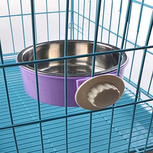 Crate Dog Bowl Removable Stainless Steel Water Food Feeder Bowls Cage Coop Cup for Cat Puppy Bird Pets (Large, Purple) - color: Purple, size: Large
