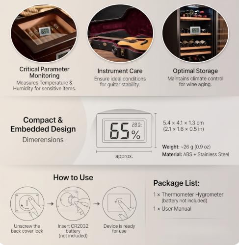 GLOGLOW Mini Hygrometer Thermometer, Indoor Humidity Gauge Monitor | Embedded Design LCD Electronic Digital Hygrometer for Cigar Box, Guitar Case, Jars, Wine Cabinet, Greenhouse, Cellar