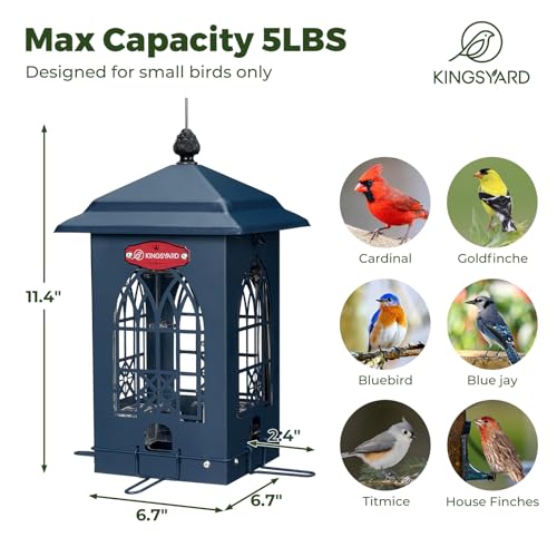Kingsyard 5 Lbs Squirrel Proof Bird Feeders with Weight-Activated Perches | Large Metal Bird Feeder House for Outdoors, Weatherproof, Great for Small Wildbirds Cardinal Finch Bluebird, Blue - color: Blue