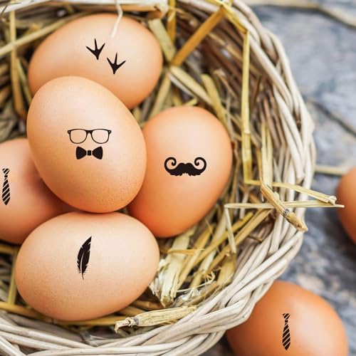 AHANDMAKER 5 Styles Novelty Egg Stamp Moustache, Glasses Tie Pattern Wooden Egg Stamps Decorative Farm Label Stamps for DIY Crafts Card Making Planner Decal Gift Egg Famers and Owners(No Ink Include) - style: Glasses