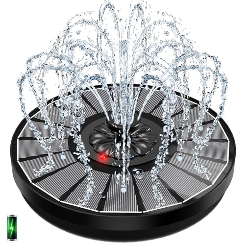 Yzert Solar Fountain with 2000mAh Battery & Innovative Indicator, 3.5W Glass Solar Water Fountain Pump Works in Cloudy Day with 7 Nozzles for Bird Baths, Gardens, Ponds, Pools, Outdoors (Black)