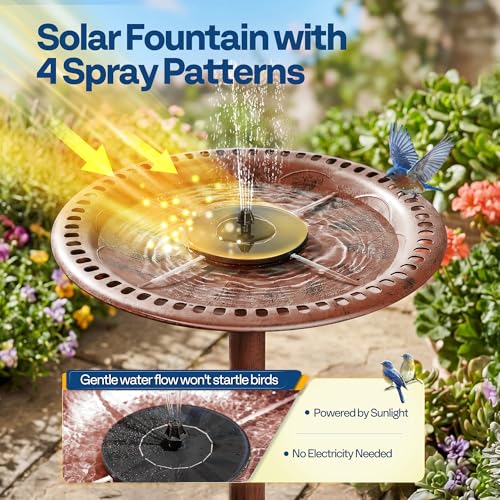 VIVOHOME Bird Bath with Solar Fountain for Outside, Pedestal, Bronze | Solar-Powered Pump, Weather-Resistant Polyresin, 20-Inch Bowl, for Outdoor/Garden, Bird-Friendly, Easy to Clean - color: Bronze