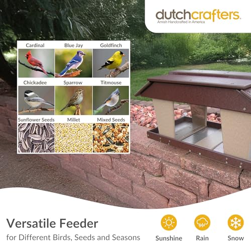 DutchCrafters Poly Post Mount Extra Large Double Hopper Bird Feeder, Outdoor Wild Bird Feeder for Outside, USA Amish Made (Brown & Weatherwood)